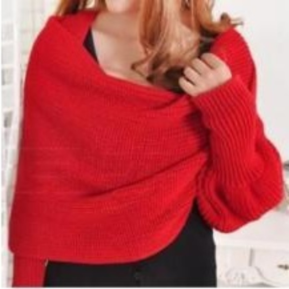 Unisex Warm Knit Scarf Sweater Shawl w/ Sleeves - Picture 3 of 5